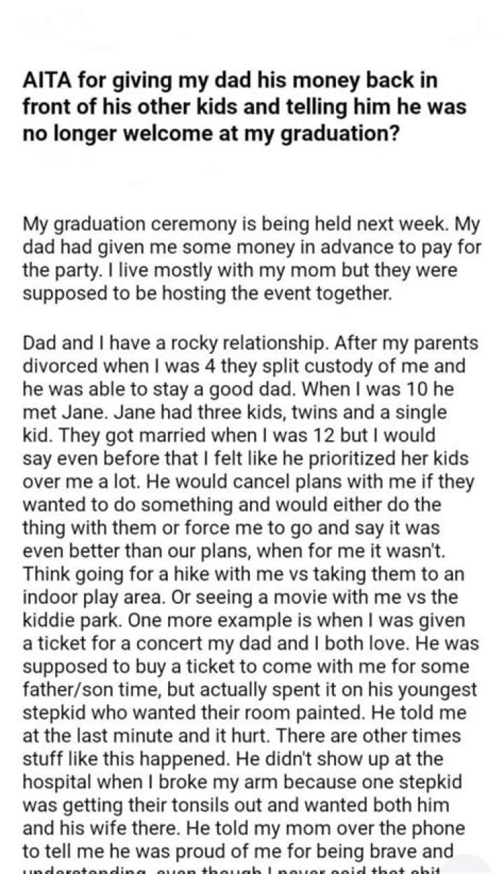 Aita For Giving My Dad His Money Back
